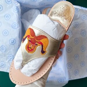 JACK ROGERS Aries Metallic Leather Thong Sandals